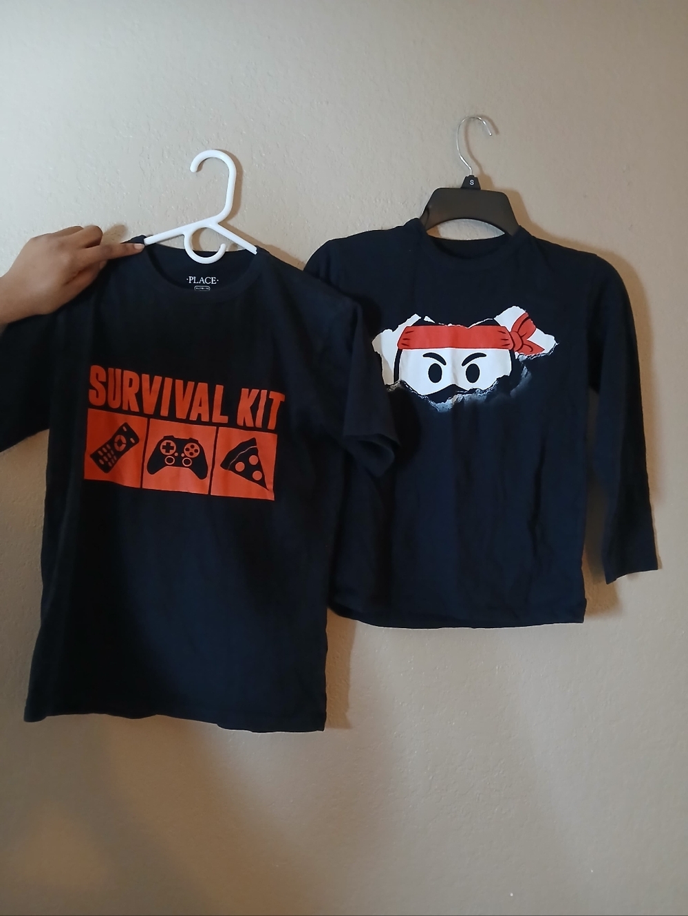 Place Boys Black Tees with Orange Graphic Survival Kit' Sz 14 & Ninja Peek S 7-9